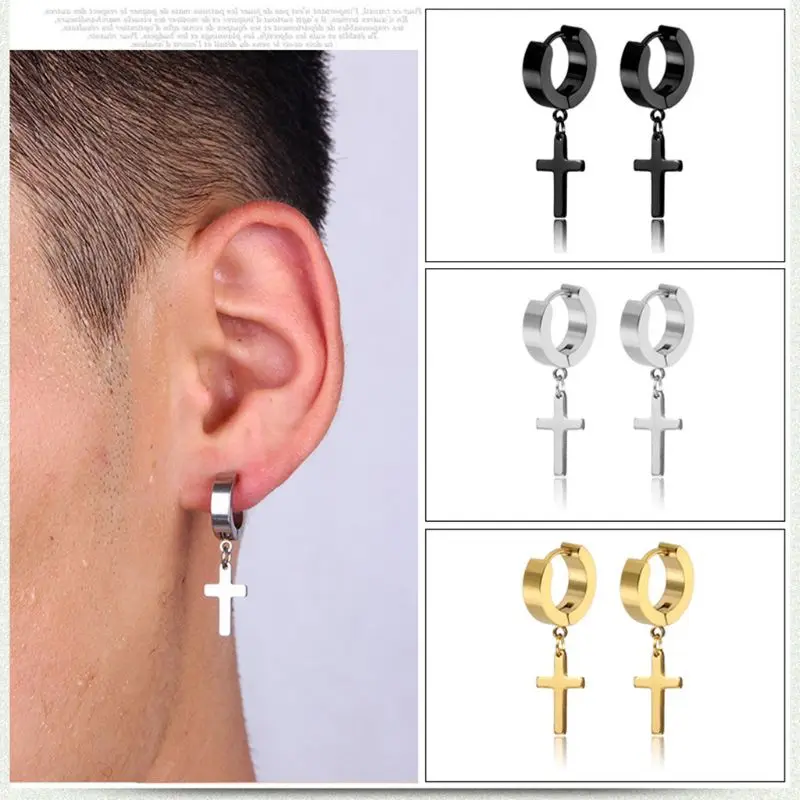 

9 Pair/set Fashion Men Women Stainless Steel Cross Hoop Dangle Drop Earrings Unisex Ear Buckle Jewelry