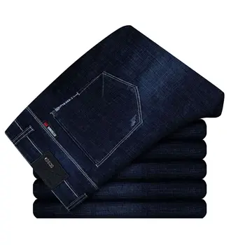 

Autumn Men Jeans Loose Straight Cylinder Youth Elastic Force Leisure Big Size Middle Age Middle Waist Cowboy Long Pants