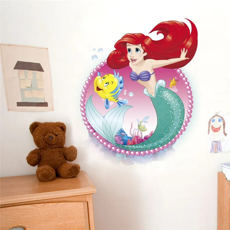Мультяшная Русалочка, подводная Рыбка, пузырьковая Наклейка на стену в виде принцессы для детской комнаты, ванной комнаты, домашний декор, наклейка на стену