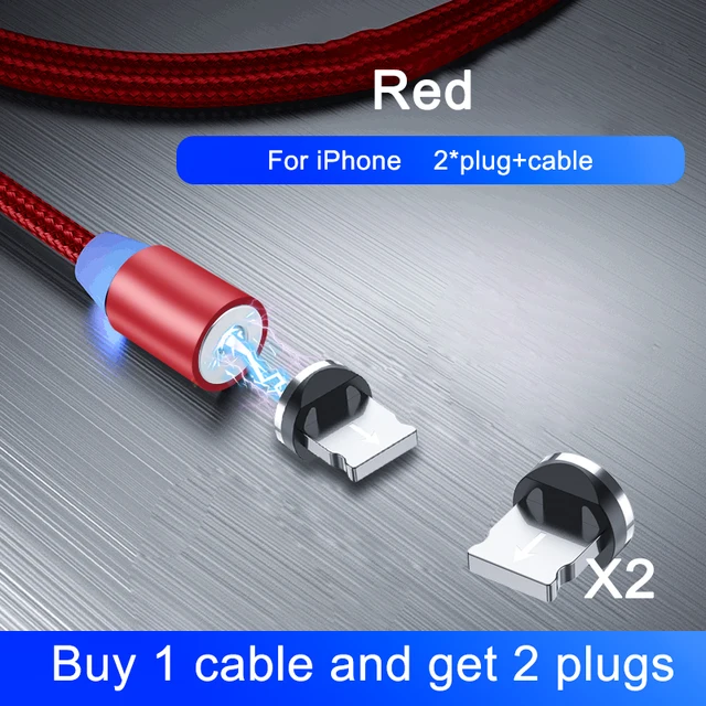 OKZ 2M Magnetic Cable Micro USB Type C Charger For Android Phones Fast Charging Magnet Charge Cord For iPhone 12 11 Pro XS Max For iPhone Red