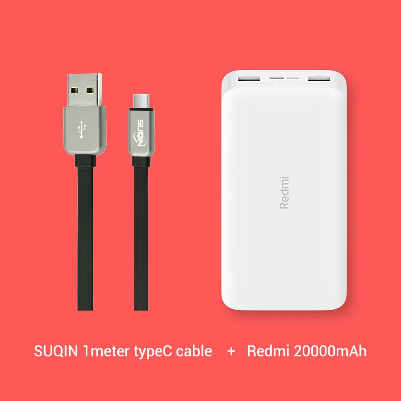 Xiaomi Redmi power Bank 20000 мАч/10000 мАч Двусторонняя Быстрая зарядка 18 Вт Двойной вход двойной USB выход - Цвет: 20000 w Type C cable