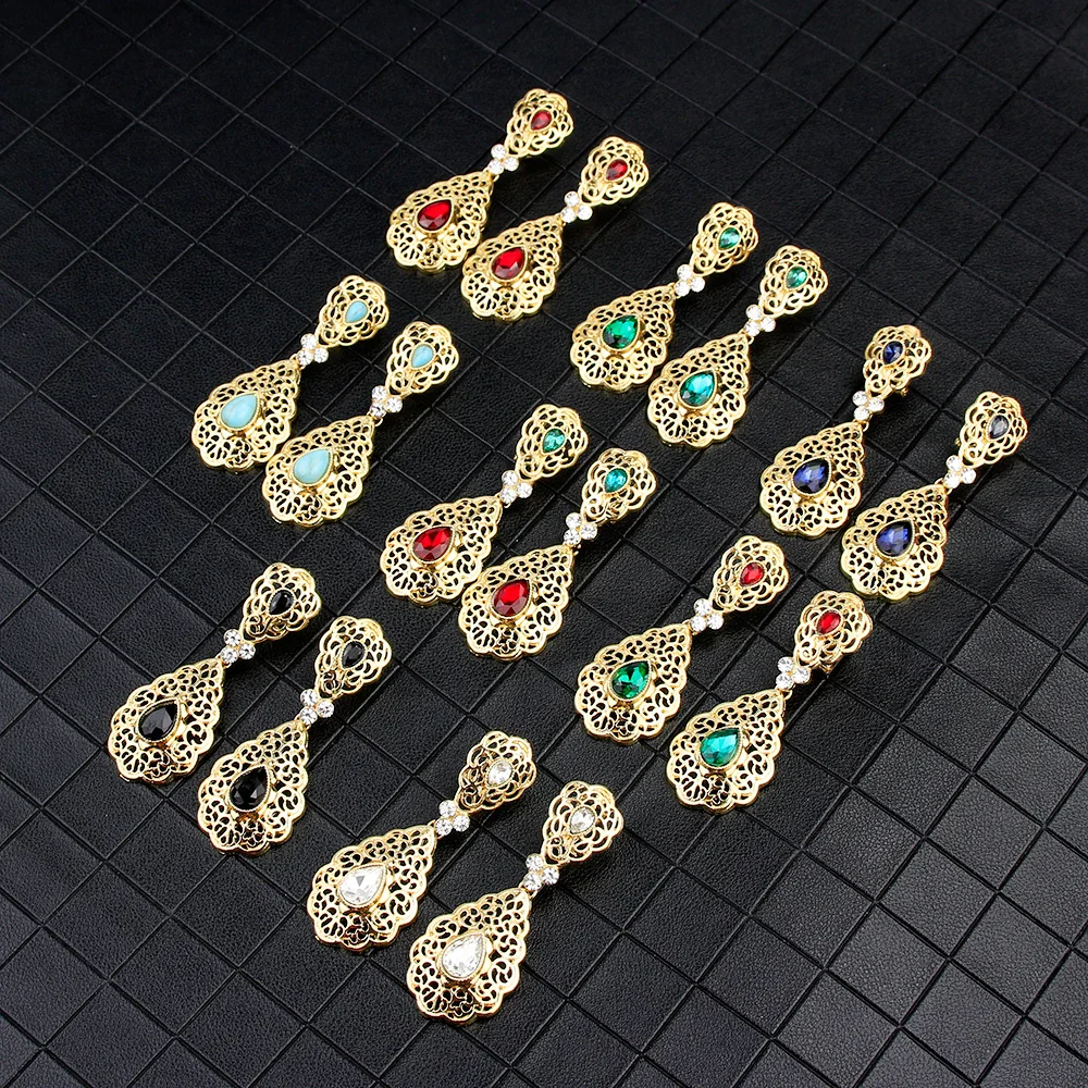 1ct 스파클 모사 나이트 목걸이 100% 925 스털링 실버 주얼리, 반짝이는 주얼리 목걸이 로맨틱 부티크 주얼리 생일 파티 9 Sunspicems 여성을 위한 세련된 크리스탈 모로코 귀걸이 골드 컬러 알제리 드롭 귀걸이, 라인석 Caftan 쥬얼리 아랍어 신부 결혼식