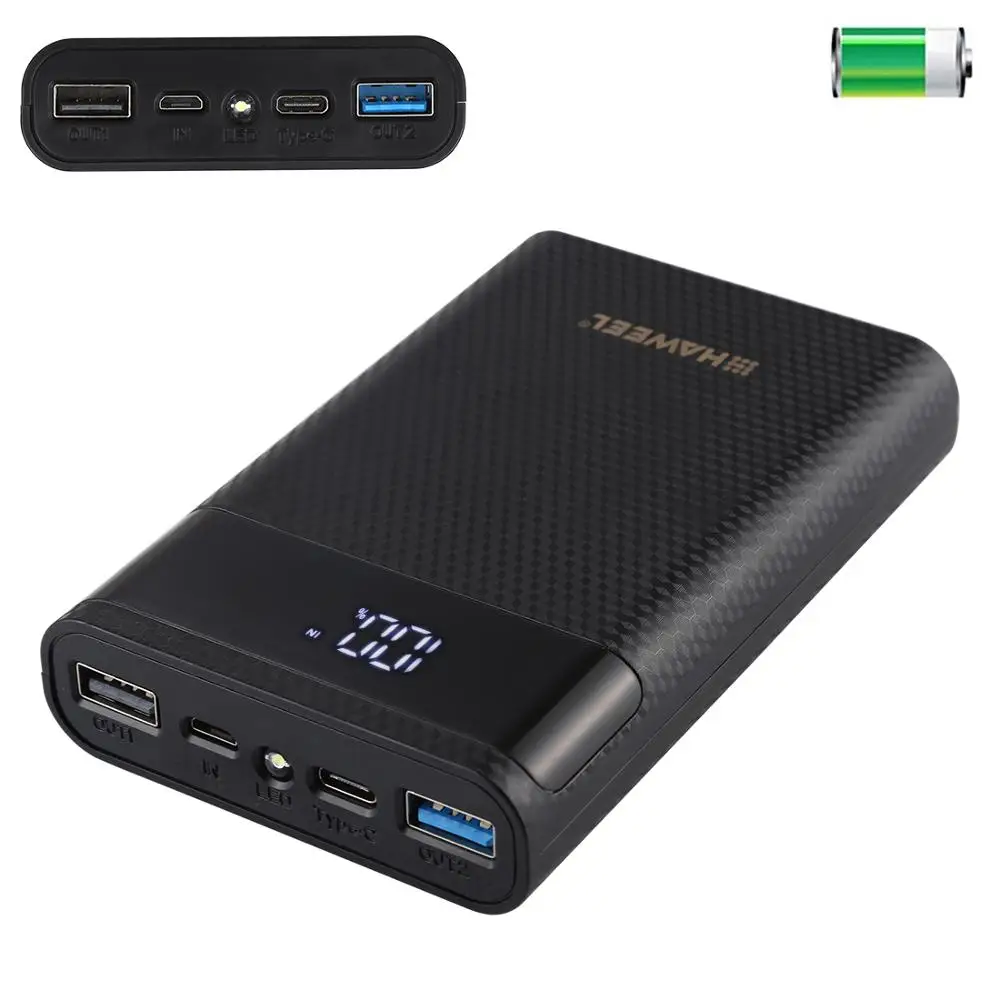 Внешний аккумулятор HAWEEL DIY 4x18650 15000 мА · ч с 2 USB-выходами и дисплеем поддержка QC 3 0 |