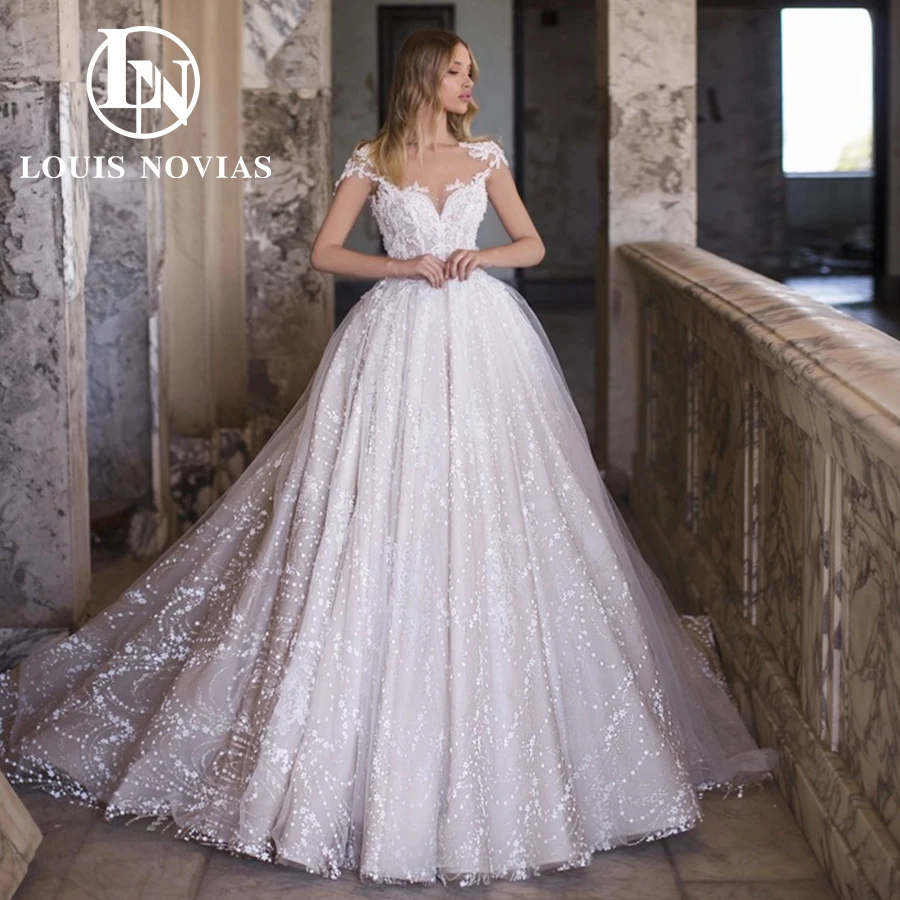 

LOUIS NOVIAS Short Sleeves Wedding Dress 2023 Sweetheart Lace Court Train A-Line Princess Bridal Gown Beading Vestidos De Novia