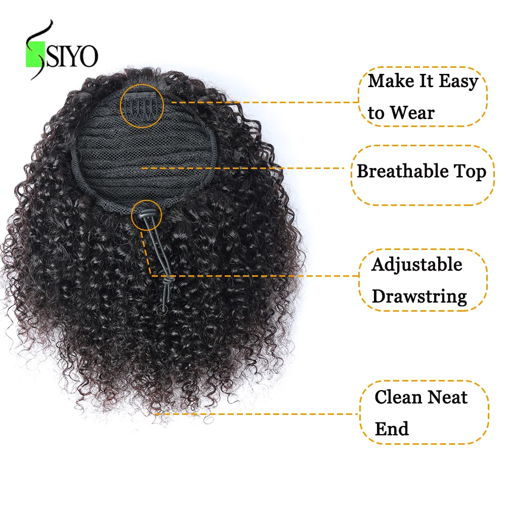 Rabo de Cavalo Remy em Linha Extensões de Cabelo para Preto Feminino em Linha Siyo Peruano Reta Cabelo Humano Pônei Cauda Cordão 9 Apliques e perucas