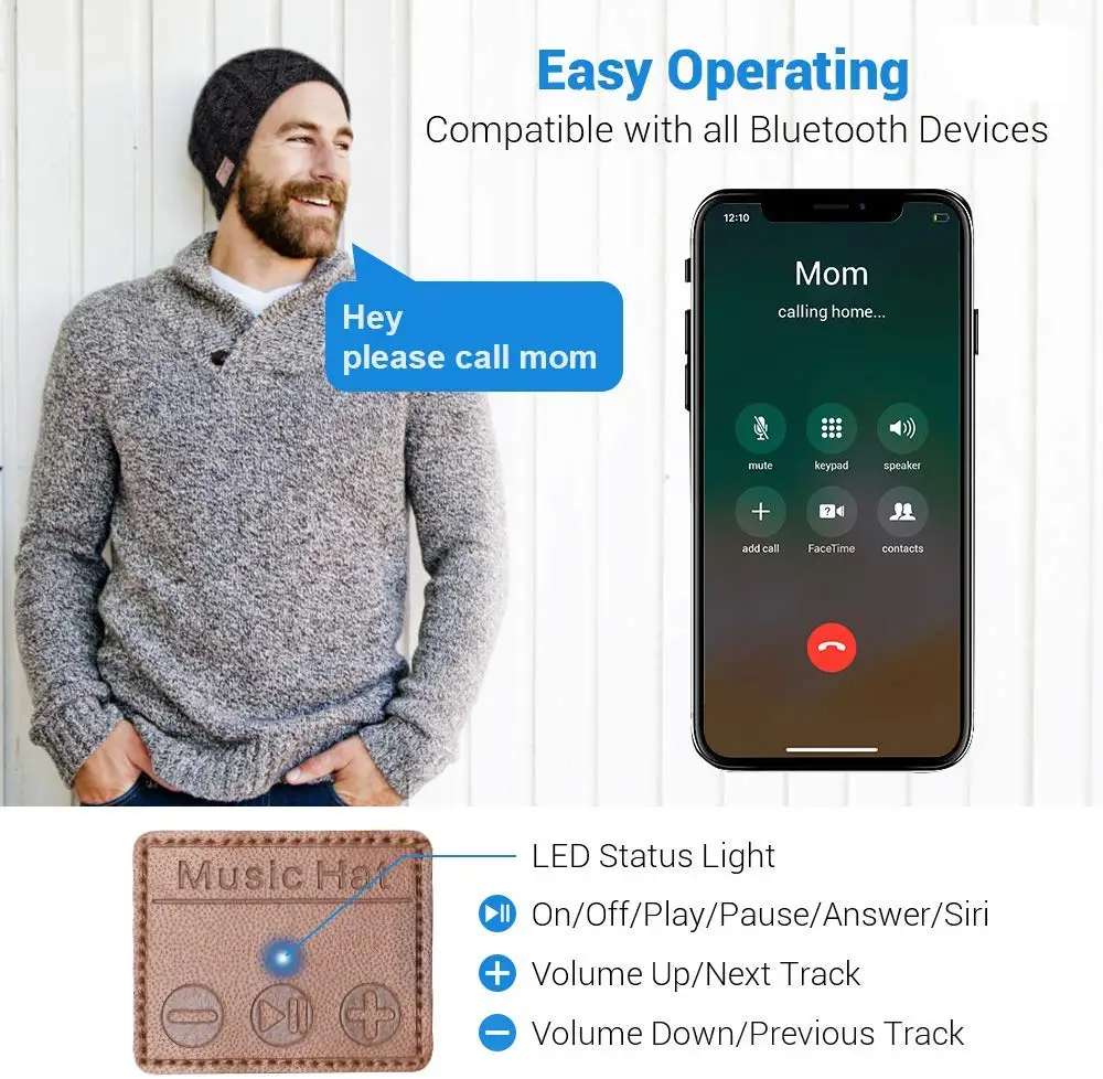 Беспроводная Шапка бини с Bluetooth 2019 со съемной bluetooth гарнитурой динамиком