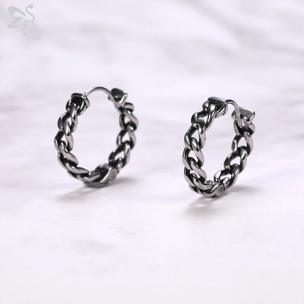 ZS 2pcs/lot 316L Stainless Steel Hoop Earrings For Men Women Kpop HipHop Earring Gothic Punk Rock Circle Earring Vintage Jewelry