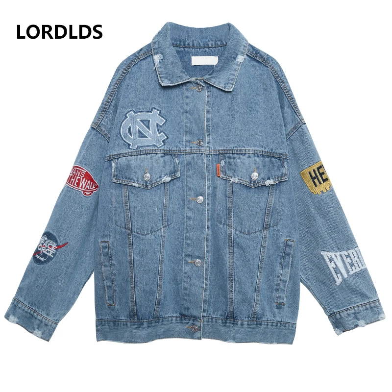 

LORDLDS New Denim Jacket Women Harajuk Loose Embroidery Jeans Coat Hip Hop Hole Single Breasted Jeans Jacket Casual Women Jacket