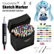 TOUCHNEW 30, 40, 60, 80, 168 набор цветных маркеров, двойной наконечник, чернила на спиртовой основе, высокое качество для скетчей, рисования, дизайна