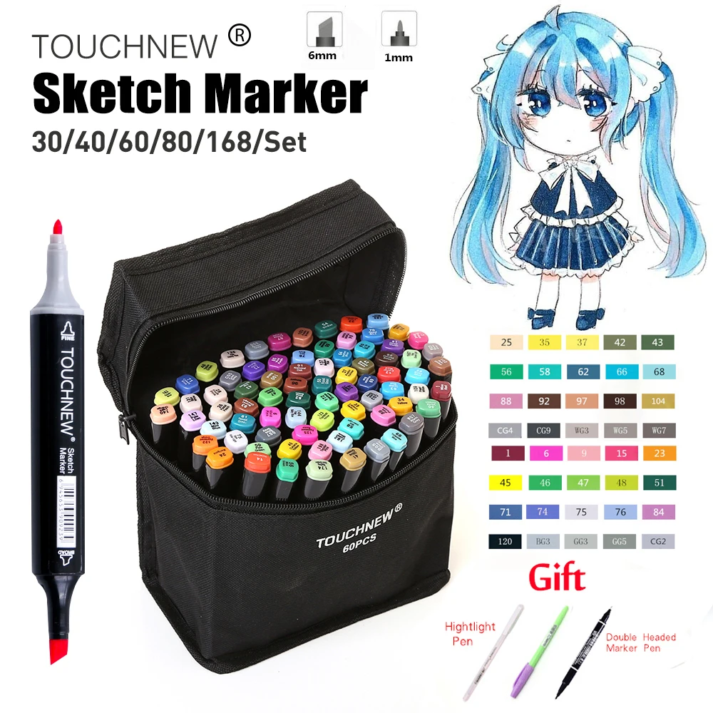 

TOUCHNEW 30 40 60 80 168 Color Art Marker Pen Artist Dual Head Markers Sketch Set Watercolor Brush Pen Liners For Drawing