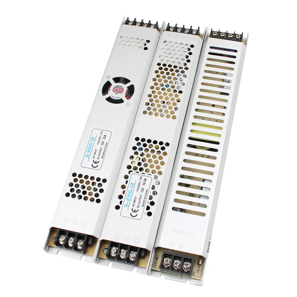 Ультра тонкий светодиодный AC Питание DC 12V LED трансформаторы DC12V 60W 100W 150W 200W 300W 220V DC Питание для Светодиодный полоски