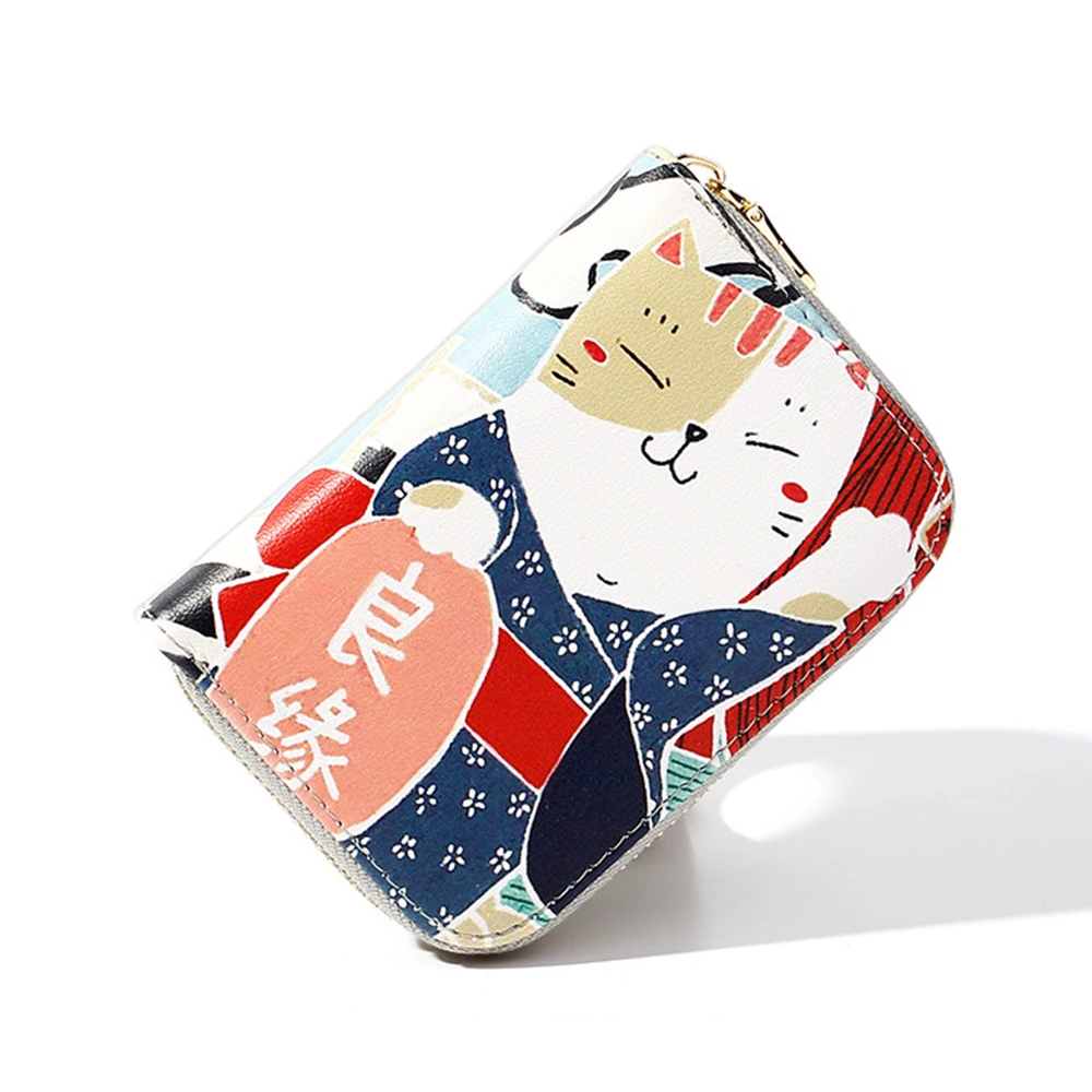 Navy Lucky Cat RFID визитница кошелек для девочек большой открытый молния кожаный хипстерский кошелек подарок наличные ключи счет Мультфильм иллюстрация Органайзер - Цвет: Navy