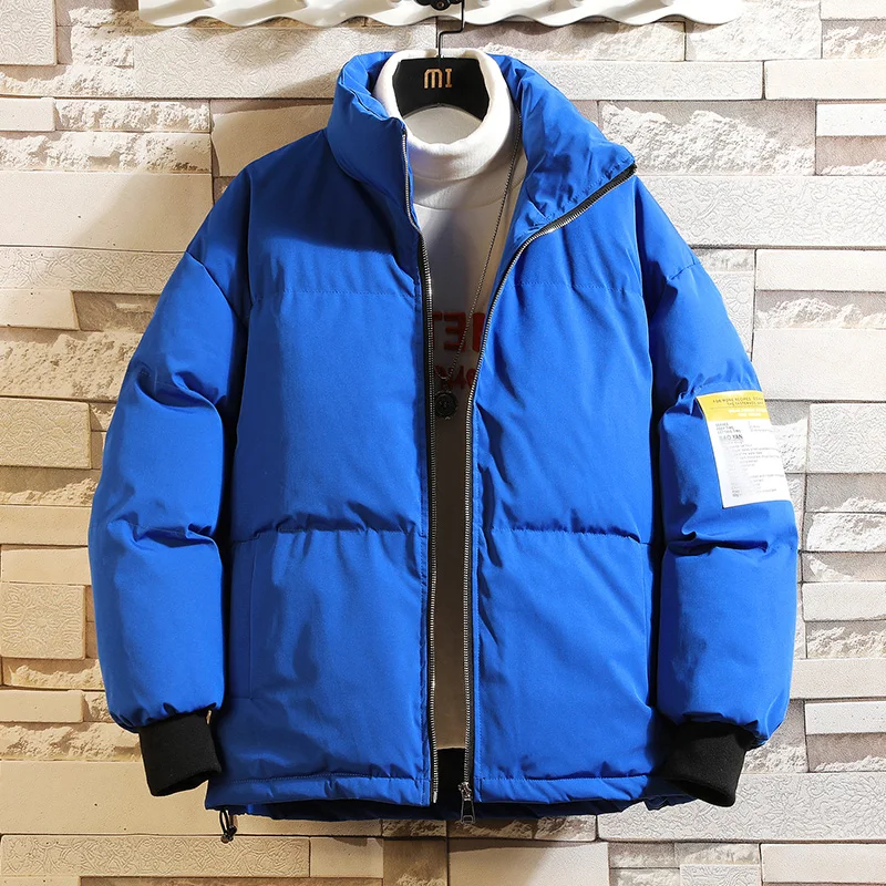 M-5XL, зимняя куртка, Мужская парка, Белая теплая модная куртка с воротником-стойкой, Мужская теплая однотонная куртка в стиле хип-хоп, толстые куртки и пальто, парки - Цвет: Blue