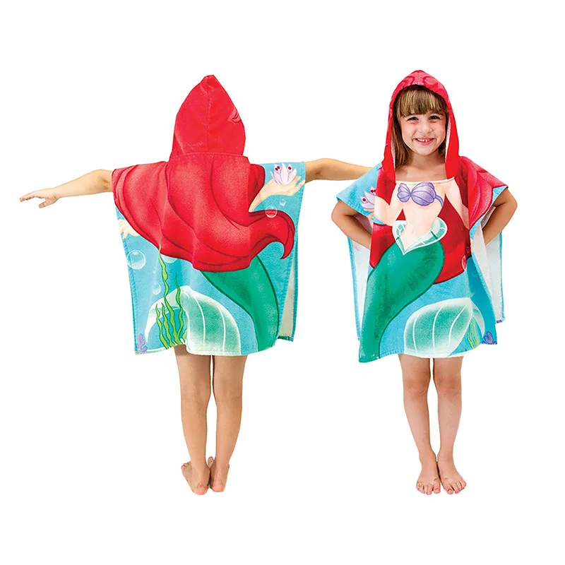 

Cartoon Kids Hooded Beach Towel Mermaid Absorbent Bath Towel Swim Pool Towel Infant Robe Children's Toalha Cape Cloak