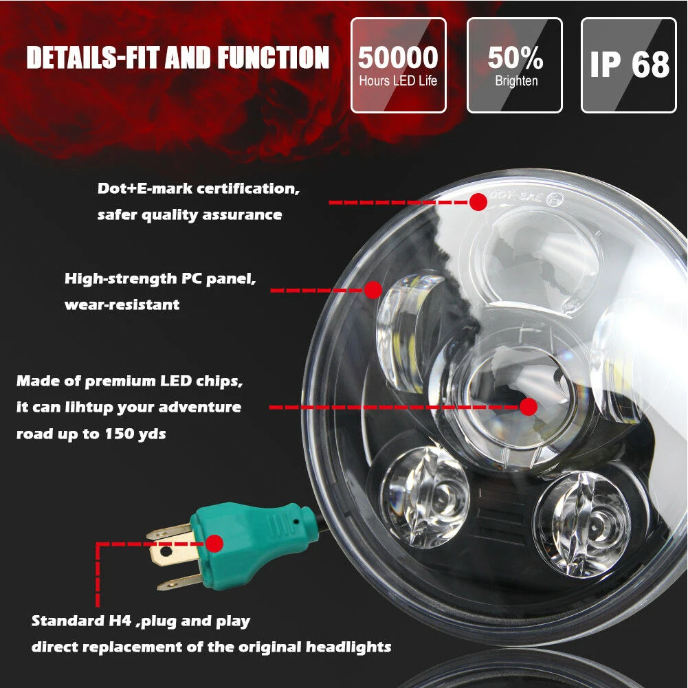 

5.75 Inch Led Die Casting Aluminum Durable Refit Outdoor Motorcycle Use Professional Accessories Street Headlight Practical