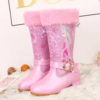

Kids Princess shoes Children Cartoon Boots PU leather Sequin Winter Boots New girls Genuine Elsa Wool Warming boots Size 25-35