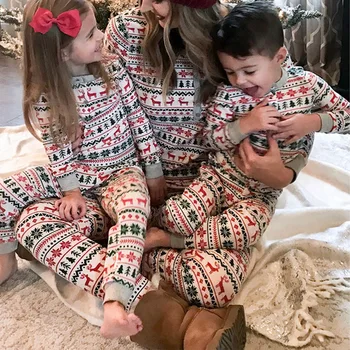 

New Xmas Family Kids Adult Matching Christmas Pajamas Set Striped Elk Casual Family Matching Outfit Nightwear Cute PJ Set