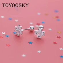 TOYOOSKY Стерлинговое Серебро 925 пробы романтический цветок прозрачный CZ серьги-гвоздики закручивающаяся задняя часть для девочек женские ювелирные изделия