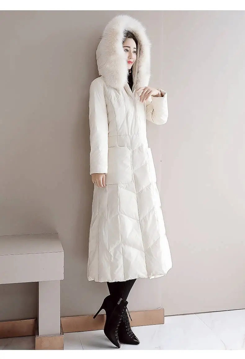 Winter Women New Fashion Cotton Padded Coat Female Faux Fur Collar Slim X-Long Wadded Jacket Cotton Puffer Long Parkas Z19