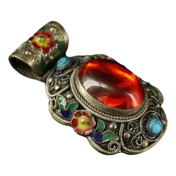 

LaoJunLu Old Copper Gilt Silver Inlaid Ruby ​​Cloisonne Pendant In The Qing Dynasty Imitation antique bronze masterpiece