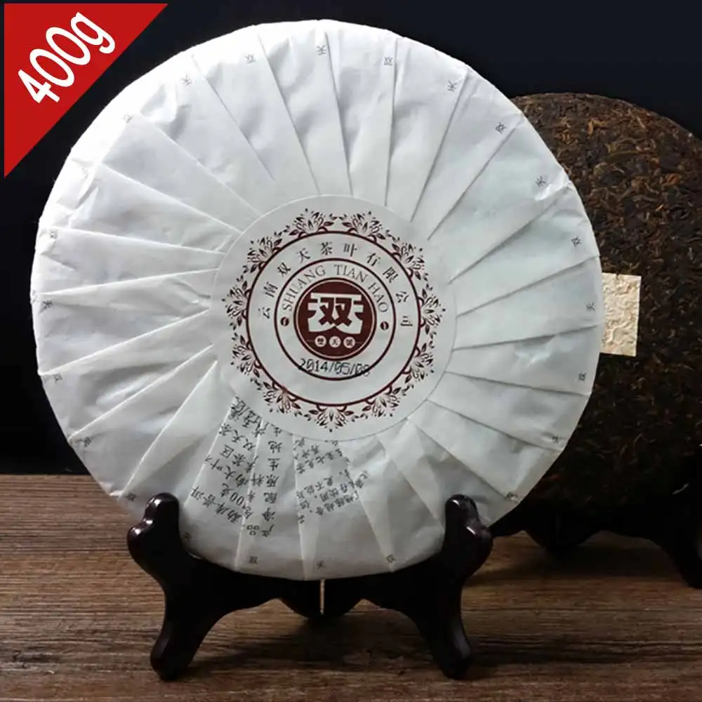 Yr SHUANG TIAN Ripe Pu'er 400 г, Mengku Shu Pu-erh послевкусие сладкий золотой бутон
