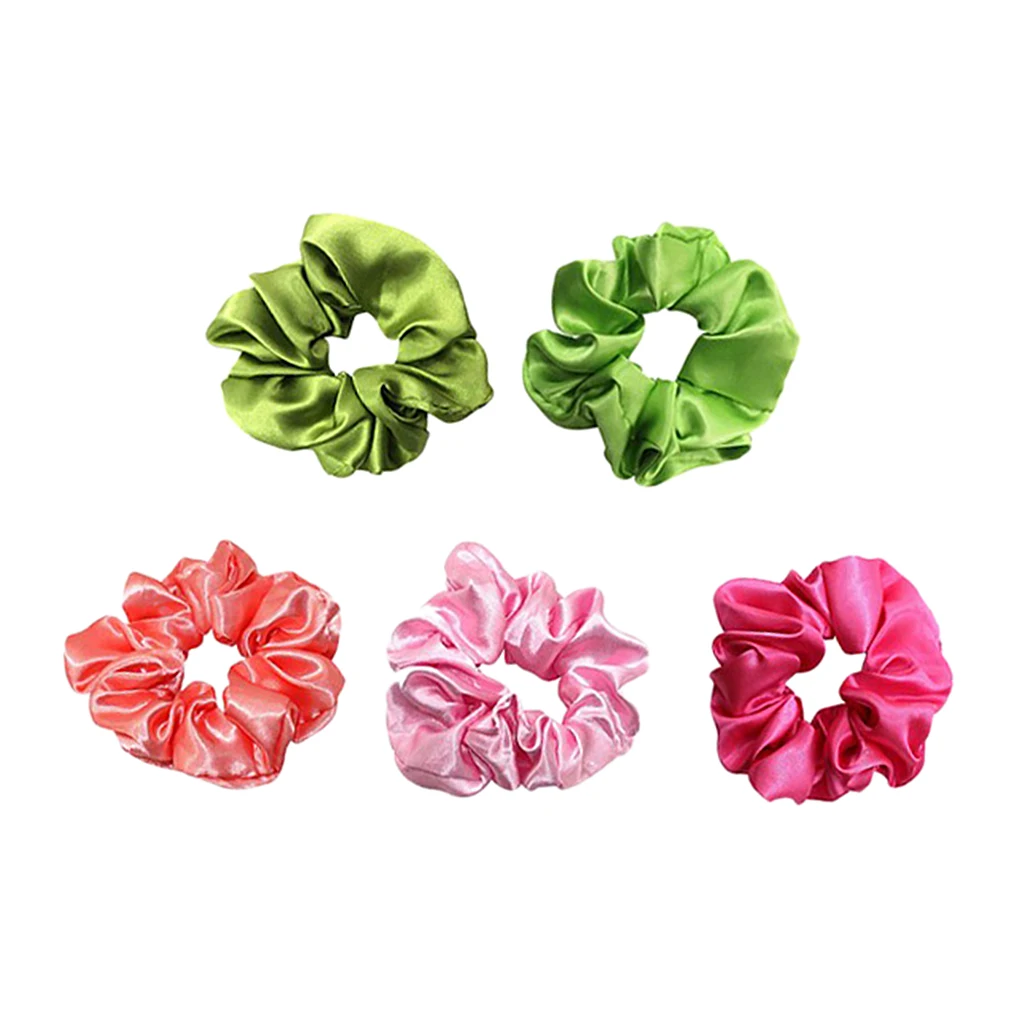 Hair Scrunchies - Silky Satin Hair Ties Elastic for Women - Pack of 5