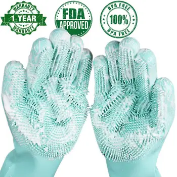 

Magic Silicone Dishwashing Scrubber Dish Washing Sponge Rubber Scrub Gloves Kitchen Cleaning 1 Pair