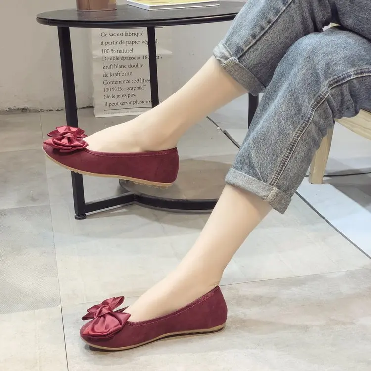 

2019 Spring Bow Low-Cut Flat Women's Comfortable Tendon Soft-Sole Foot Covering 41-44 Large Size WOMEN'S Shoes