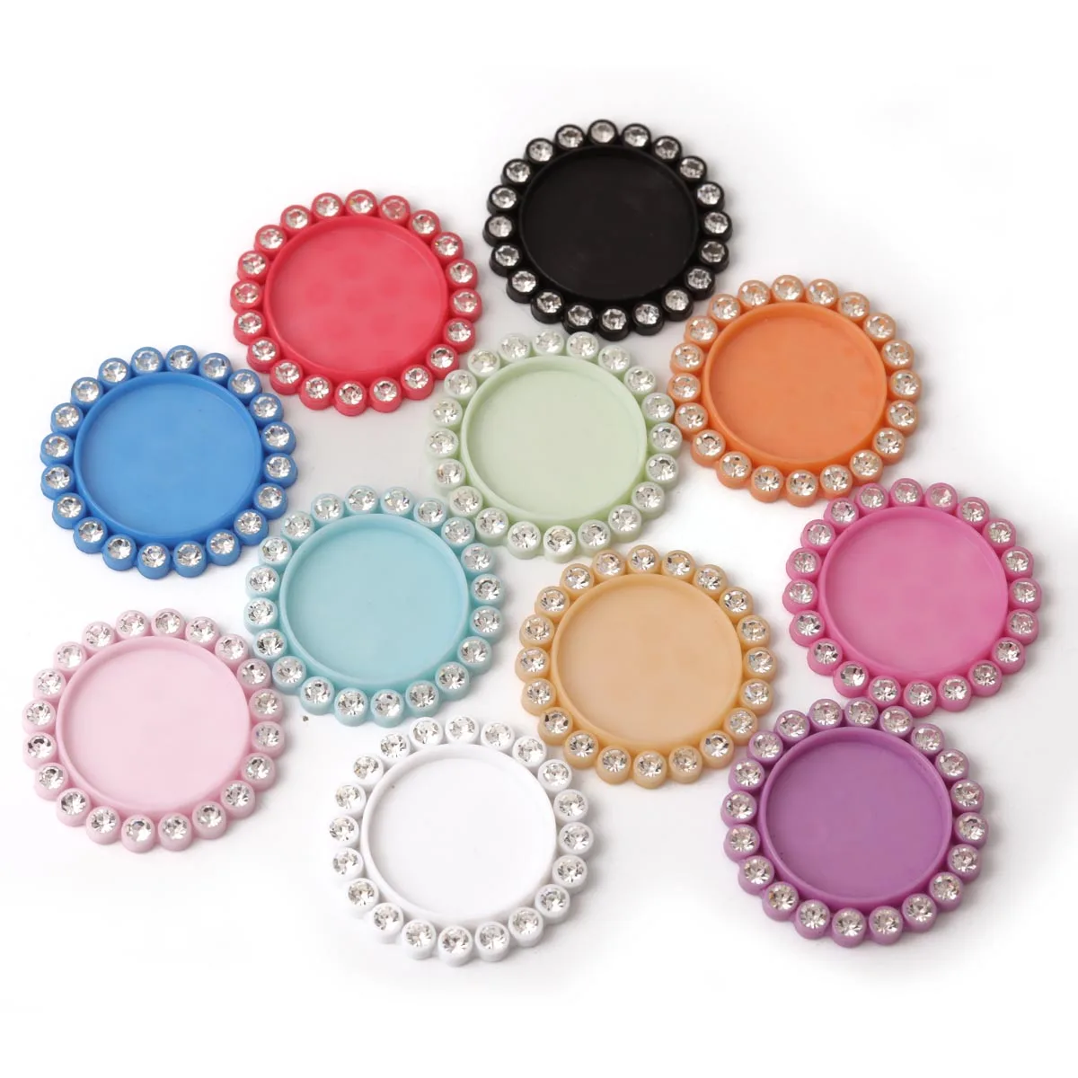 

5pcs/lot 30mm Acrylic Round Flower Cabochon Base Tray Colorful Bezels Blank Setting For Jewelry Making Findings Bracelet Pendant