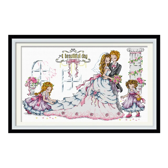 Cross stitch kits dream wedding white wedding dress groom bride room decoration painting embroidery needlework sets 6