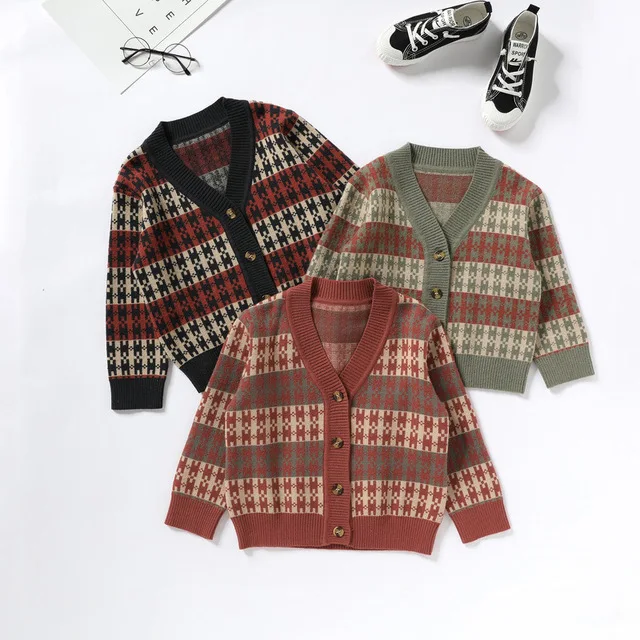 

Toddler Boys Sweater Autumn High Quality Casual Printed Knit Cardigan Kids Clothing 2 3 4 5 6 7 Years Boy Plaid Sweaters 2019