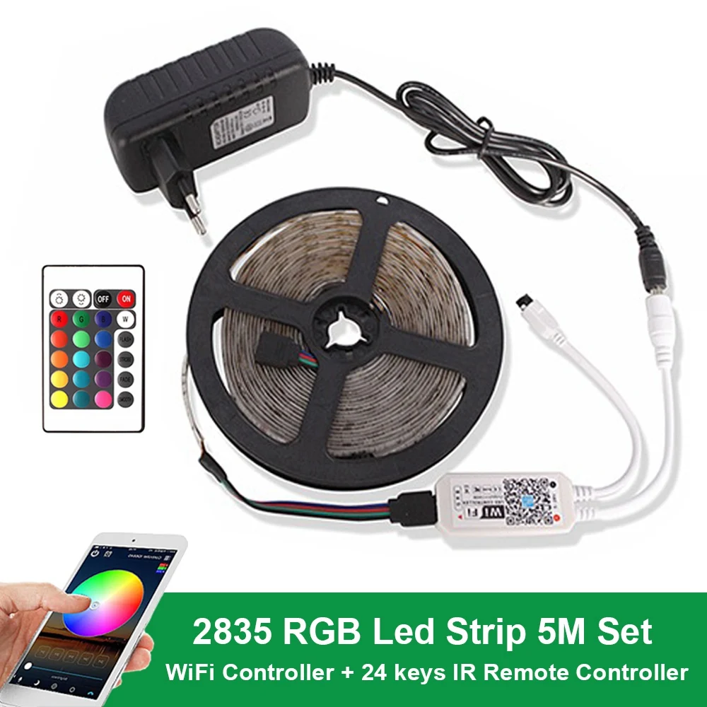 5 м 10 м 15 м RGB Светодиодная лента WiFi 2835 DC 12 В Водонепроницаемая Диодная лента гибкая лента Fita Tira Светодиодная лента e светильник+ ИК пульт дистанционного управления+ адаптер EU - Испускаемый цвет: 5M WiFi Set