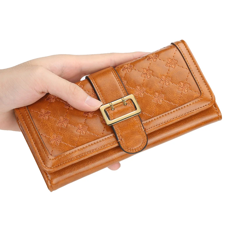 Hot sale Women's wallet versatile simple long clutch bag four-leaf clasp embossed mobile phone bag
