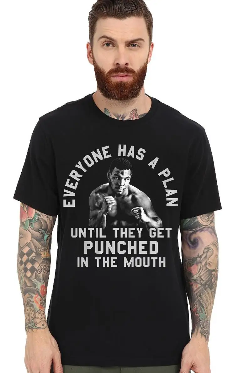 Mike Tyson Boxer Everyone Has A Plan T-Shirt Black Cotton Men S-6XL Shirt
