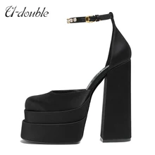 U-double-zapatos de tacón alto y grueso para mujer, sandalias sexys con plataforma para vestido de fiesta o boda, color negro, talla grande 43, 2022
