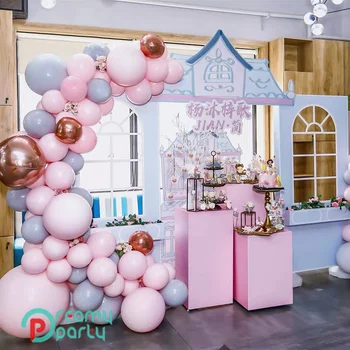 

114pcs/set 4D Rose Gold Macaron Pink Grey Pastel Balloon Garland Arch Set Birthday Party Wedding Background Wall Decoation