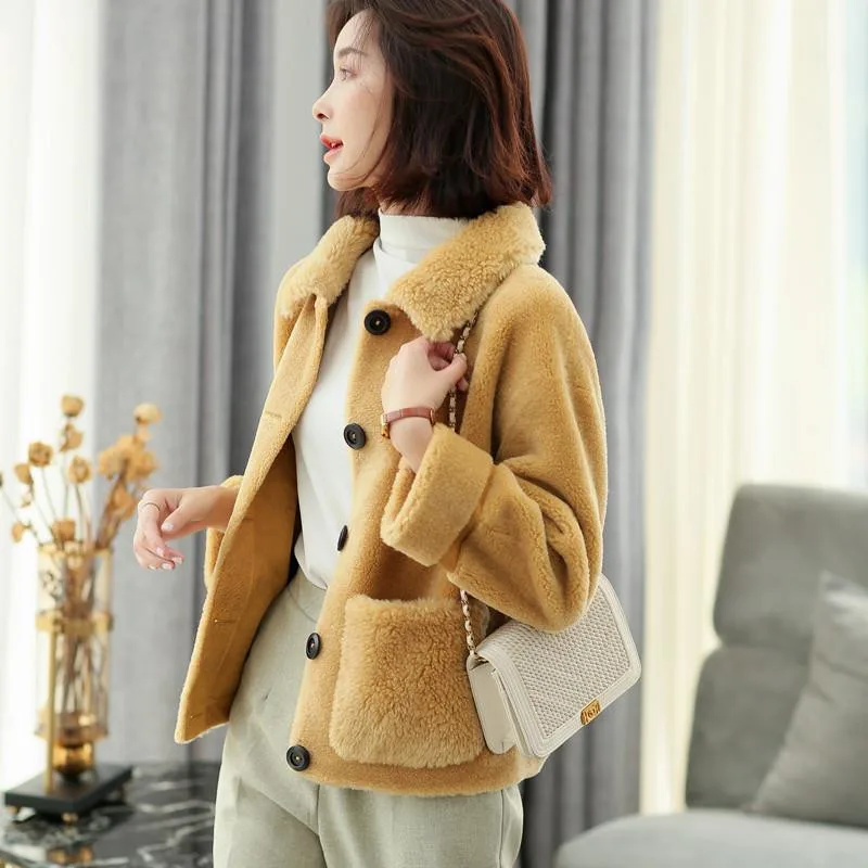 Пальто женское меховое однотонное свободное плотное теплое пальто с длинными рукавами на весну и осень короткое пальто