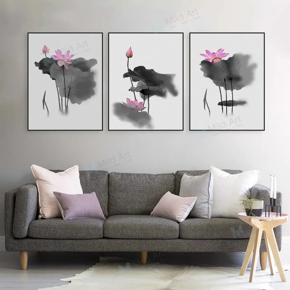 New Chinese Style Living Room Bedroom Ink Lotus Painting Oil Wall Pictures for Cuadros Decoracion Salon | Дом и сад