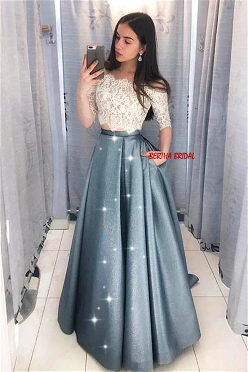 Vestido Festa, Платья для подружек невесты, Длинные Атласные Платья для подружек невесты из двух частей, кружевные вечерние платья с открытыми плечами