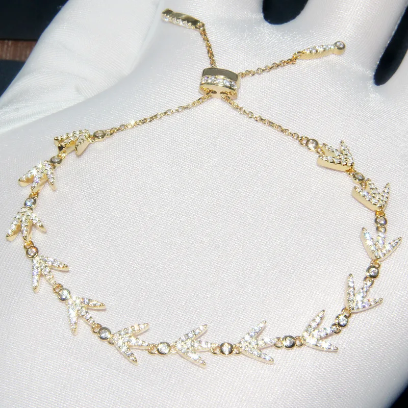 Baoyocn, роскошный бренд, настоящая 925 пробы, серебро, желтый, золотой цвет, лавровые листья, браслет, микро кубический цирконий, камни, Женские Ювелирные изделия