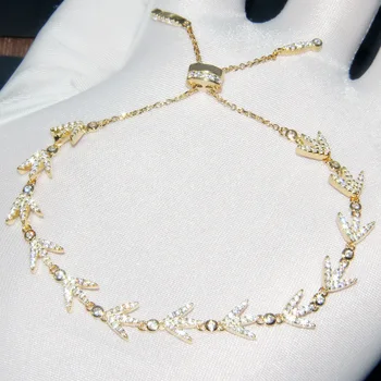 

Baoyocn Luxury Brand Real 925 Sterling Silver Yellow Gold Color Laurel Leaves Bracelet Micro Cubic Zirconia Stones Women Jewelry