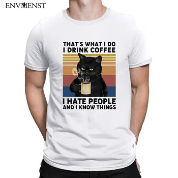 

Env 2020 Summer T Shirt Funny Black Cat That's What I Do I Drink Coffee I Hate People Vintage Men Short Sleeve Cotton Tee XS-3XL