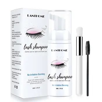 

50ml Eyelash Extensions Shampoo + Brush No Stimulation Makeup Clean Eyelash Extension Glue Removal Eye Lash Cleaning Foam Pump