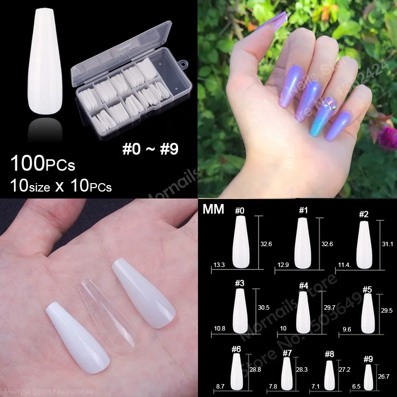 A2-White 100PCs Популярные 100 штук, 200 штук, 500 штук балерины на шпильках, круглые квадратные накладные Типсы для маникюра, накладные ногти - Color: A2-White 100PCs