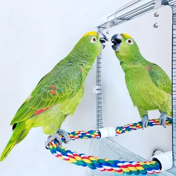 

Bird Parrot Toy Chewing Bite Hanging Cage Swing Climb Rope Mirror Toys Bird Stand Pet Accessories MJ923