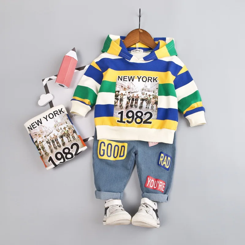 

Jamie Wolf 2019 Autumn New And Old Children Hooded Set Pure Cotton Children Boys And Girls Suits Baby Two-Piece Set