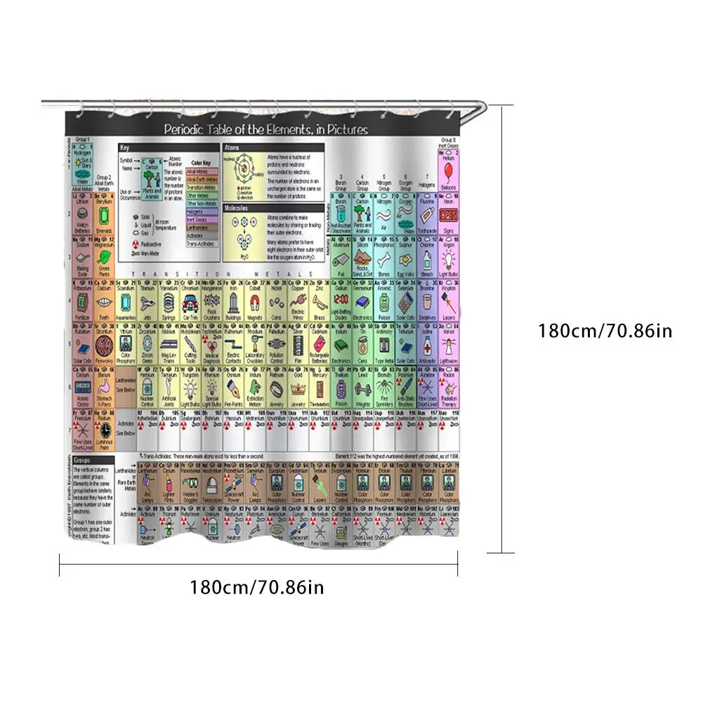 Periodic Table Of The Elements Cell Life Medicine Illustration Shower Curtain Polyester Fabric Shower Curtain Bathroom 180*180cm