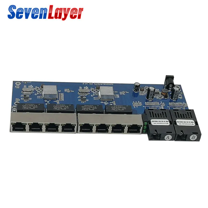 Волоконно оптический медиаконвертер Gigabit Ethernet коммутатор 10/100/1000 M PCBA 8 RJ45 UTP и 2