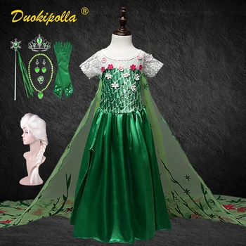 

Snow Queen Girls Elsa Dress with Fairy Tail Children's Princess Elsa Costumes Summer Teenagers Lace Flower Dresses for Wedding
