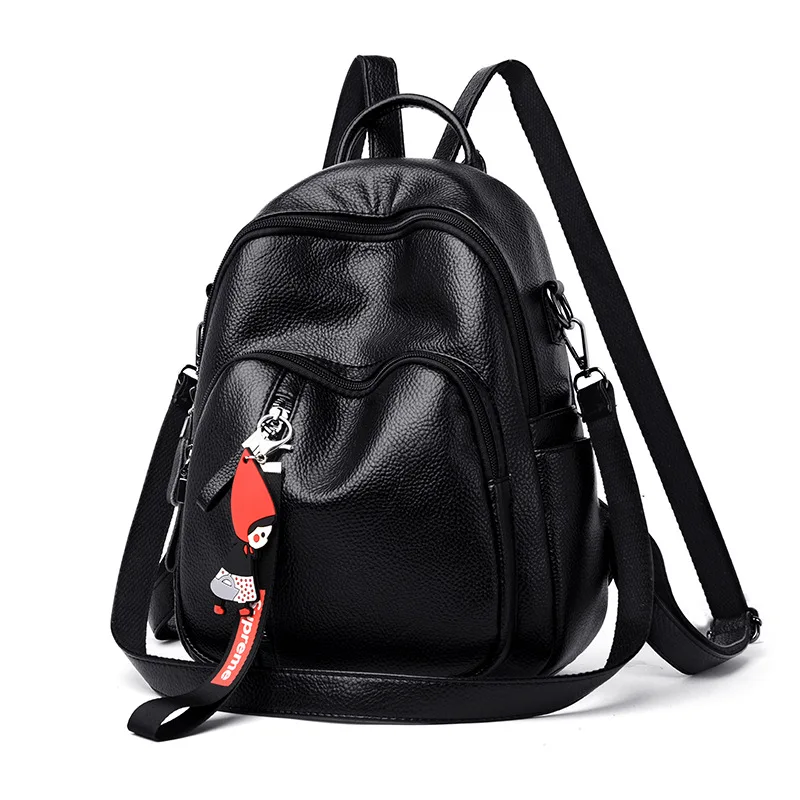 

Backpack Women's 2019 New Style Versatile Soft Leather Backpack-Style School Bag Large Capacity Travel WOMEN'S Bag Western Style